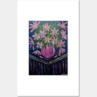 A beautiful bouquet of abstract flowers in a stunning vase on a table Posters and Art